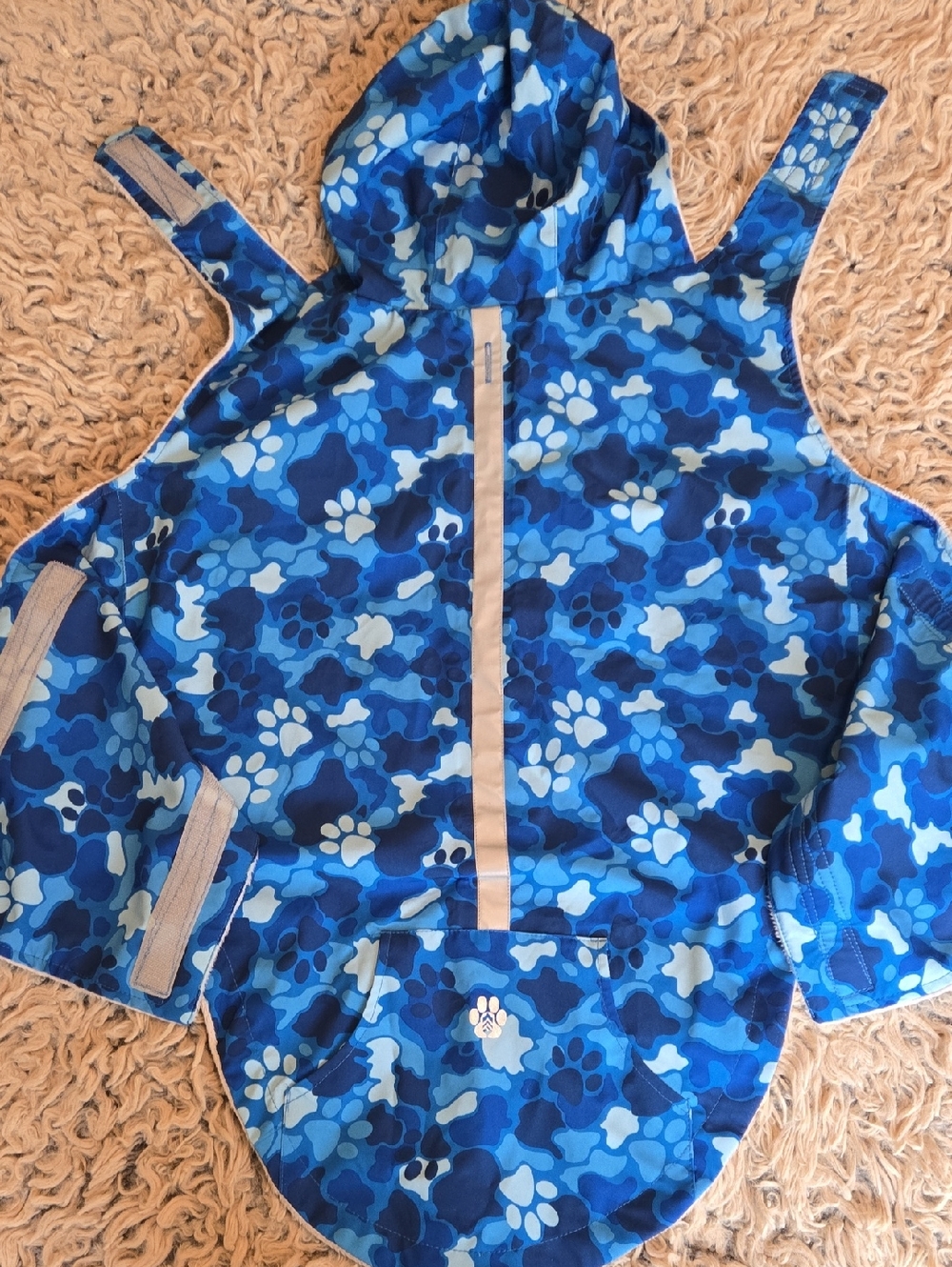 Free Country Blue & White Paw Print & Camo Faux Fur Lined Raincoat